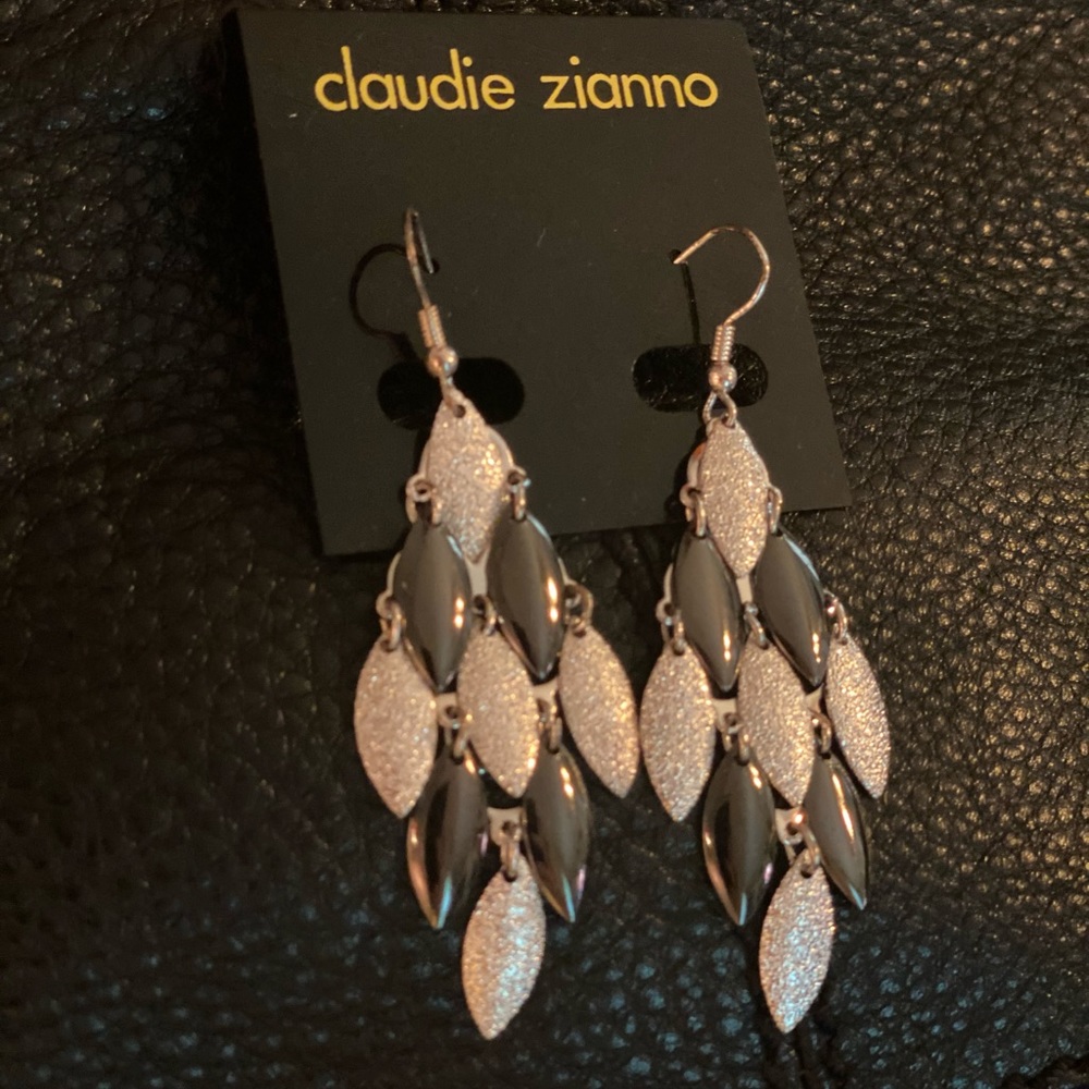 Silver and black dangle earrings